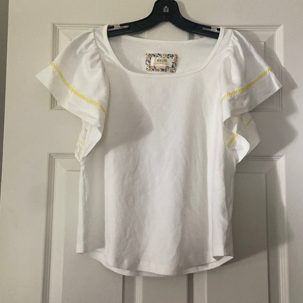 Anthropologie White Flutter Sleeve Top - Picture 1 of 2
